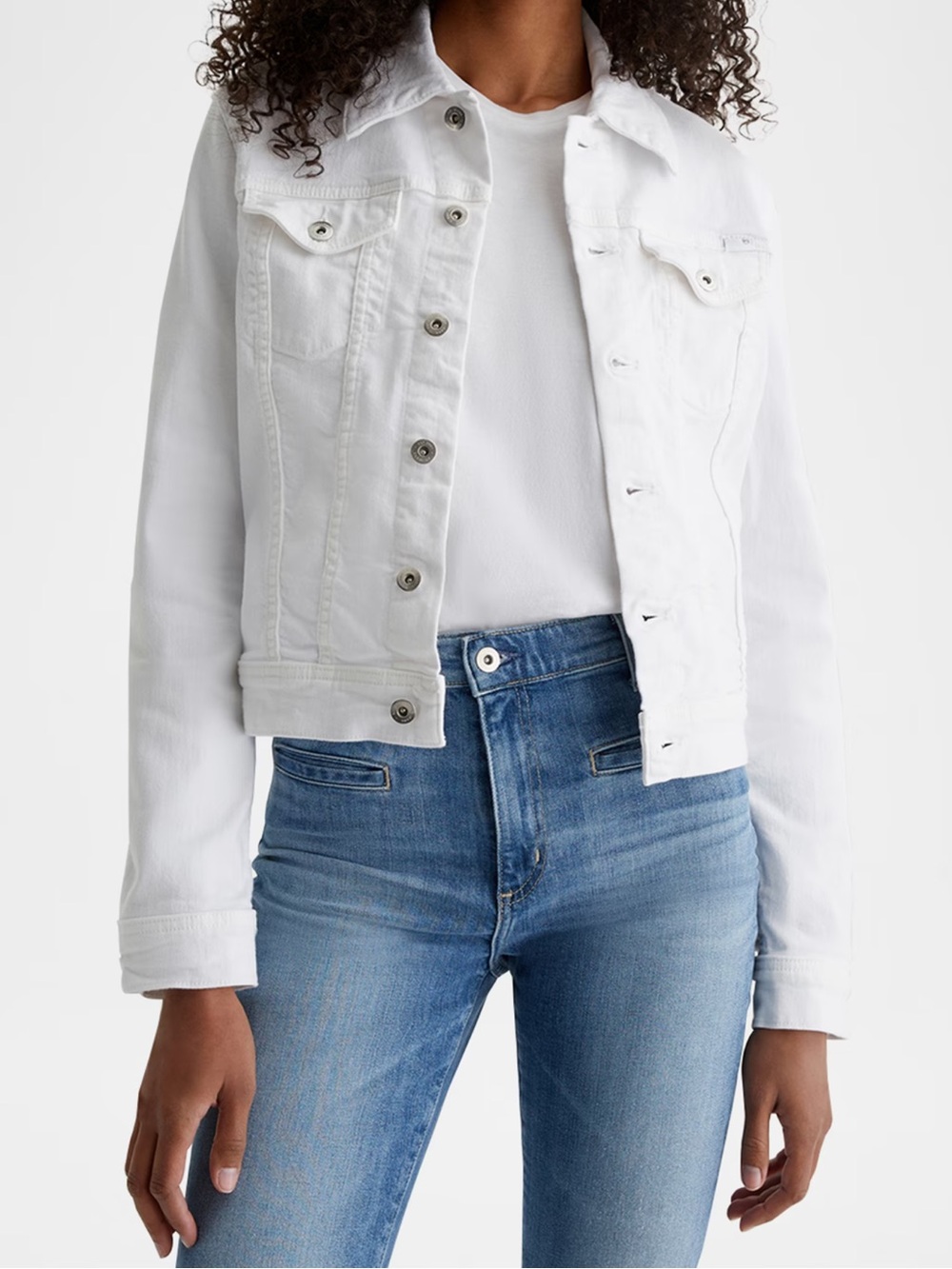 AG Adriano Goldschmied Robyn White Denim Jacket Women Trucker Jean Jacket Small